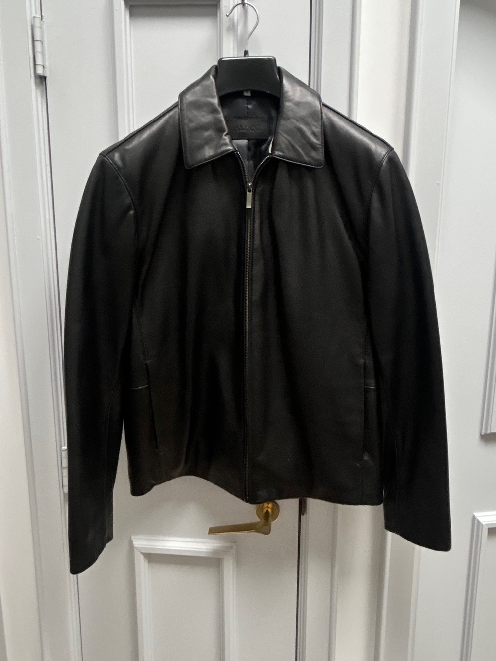 Alfani Black Genuine Leather Zip-Front Bomber Jacket